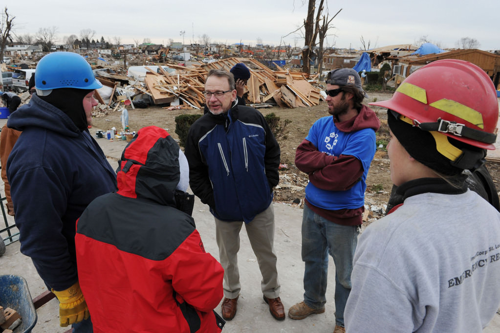 meeting volunteers around illinois tornado damage