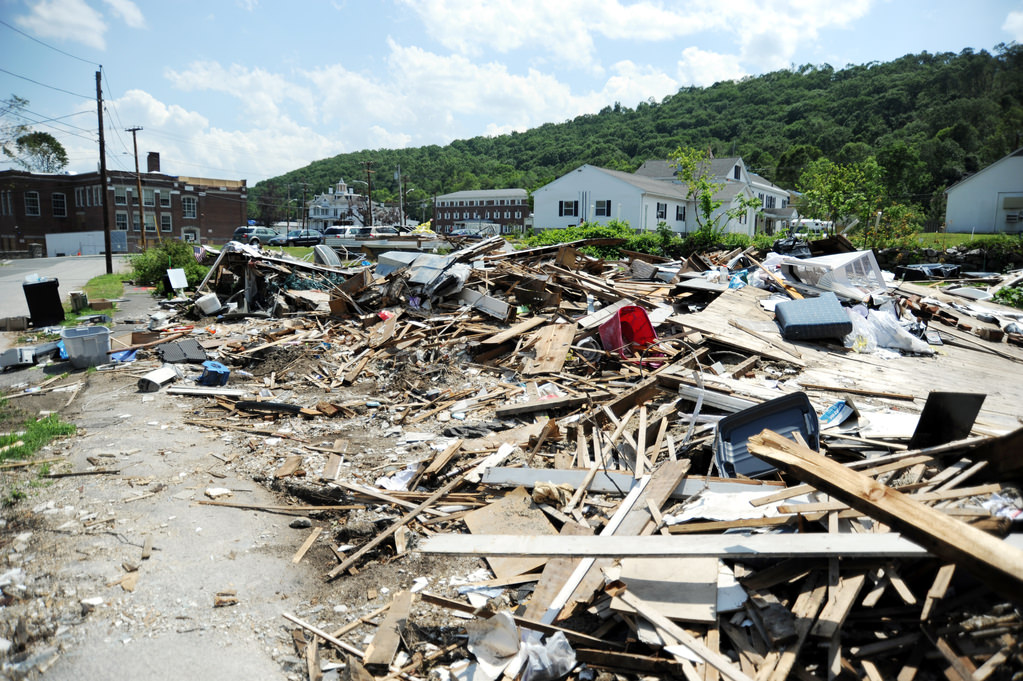 Monson, Mass., July 7, 2011 -- The debris that was left behind by the June 1 tornado that hit the town of Monson and western Massachusetts. Alberto Pillot/FEMA